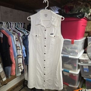 Wrangler White Button-Down Sleeveless Dress
